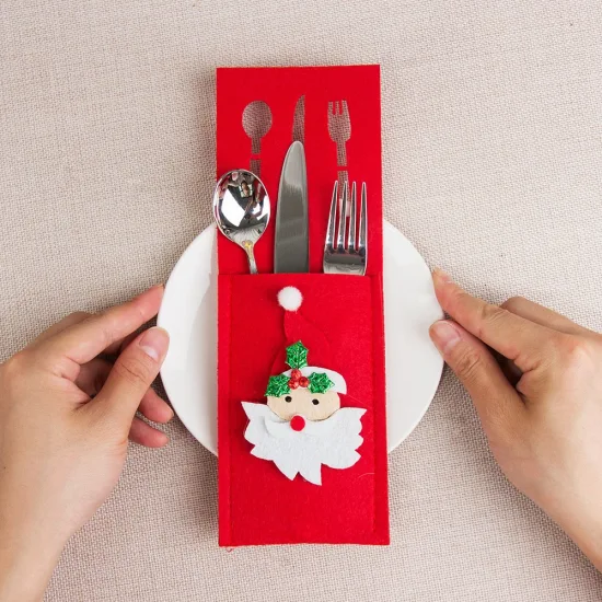 크리스마스 테이블 장식을 위한 펠트 만화 칼과 포크 칼 붙이 가방 플레이스 매트